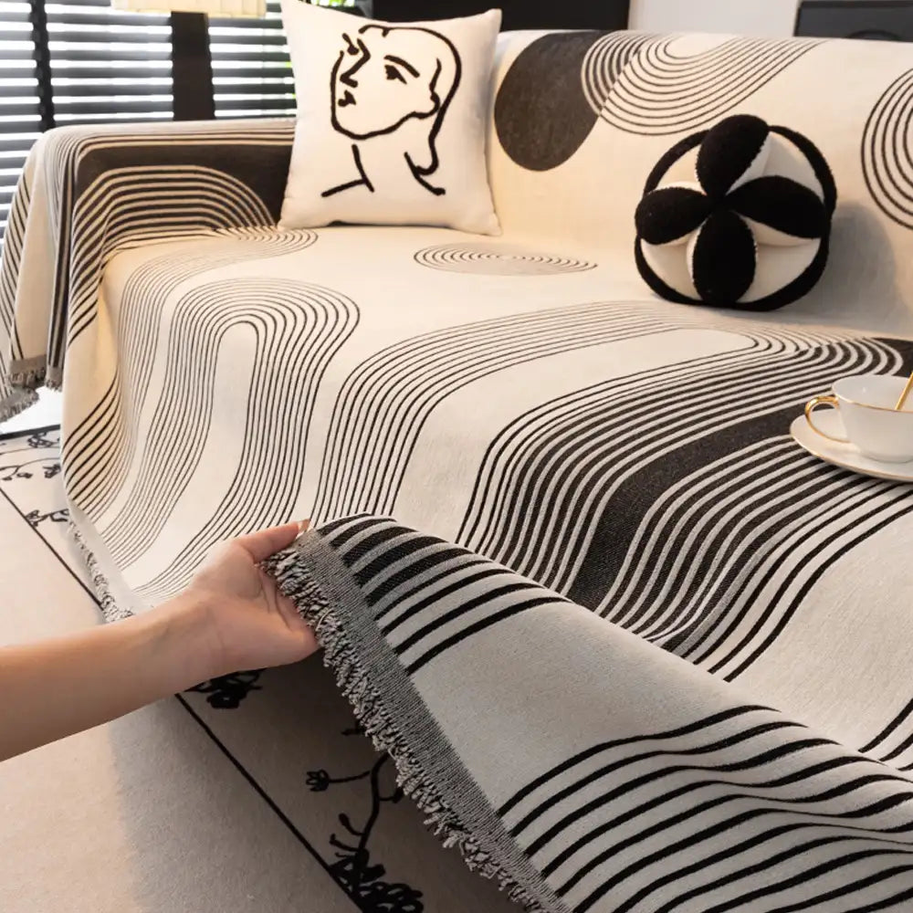 Geometrisch gestreifter Chenille langlebiger Sofaschutz Couchbezug