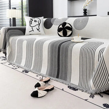 Geometrisch gestreifter Chenille langlebiger Sofaschutz Couchbezug