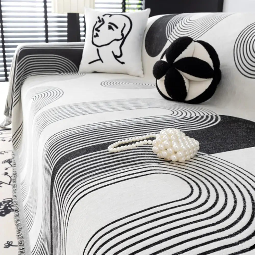 Geometrisch gestreifter Chenille langlebiger Sofaschutz Couchbezug