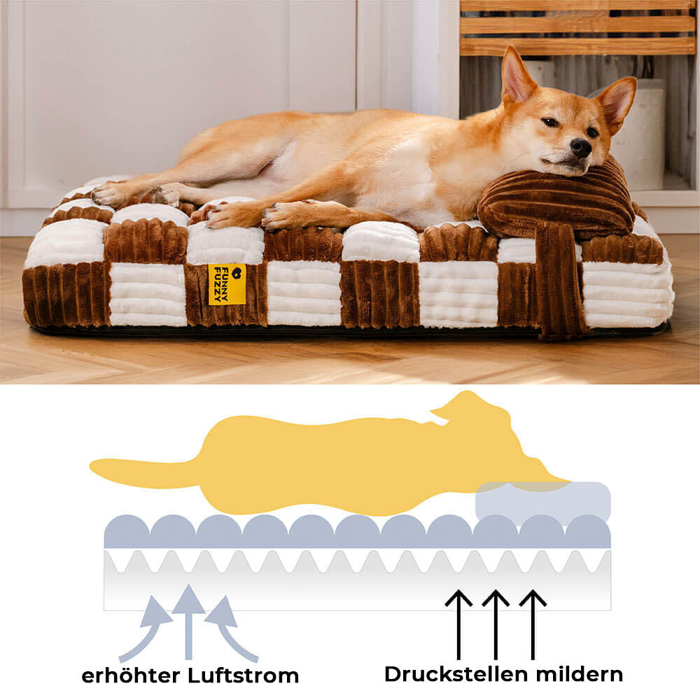 Handgefertigtes Orthopädisches Hundebett mit Kissen aus Plüsch mit Schachbrettmuster