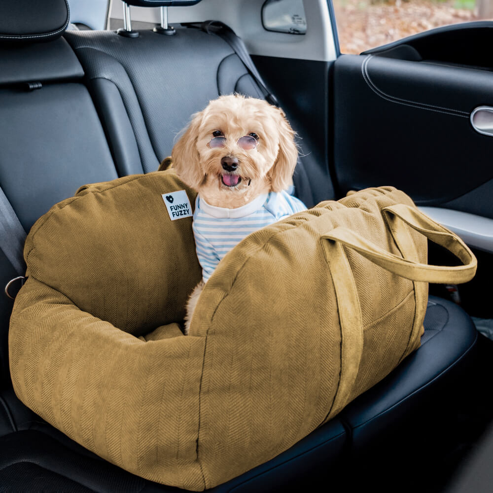 Sicherheits-Reisekissen für Hunde im Auto mit Fischgrätenmuster