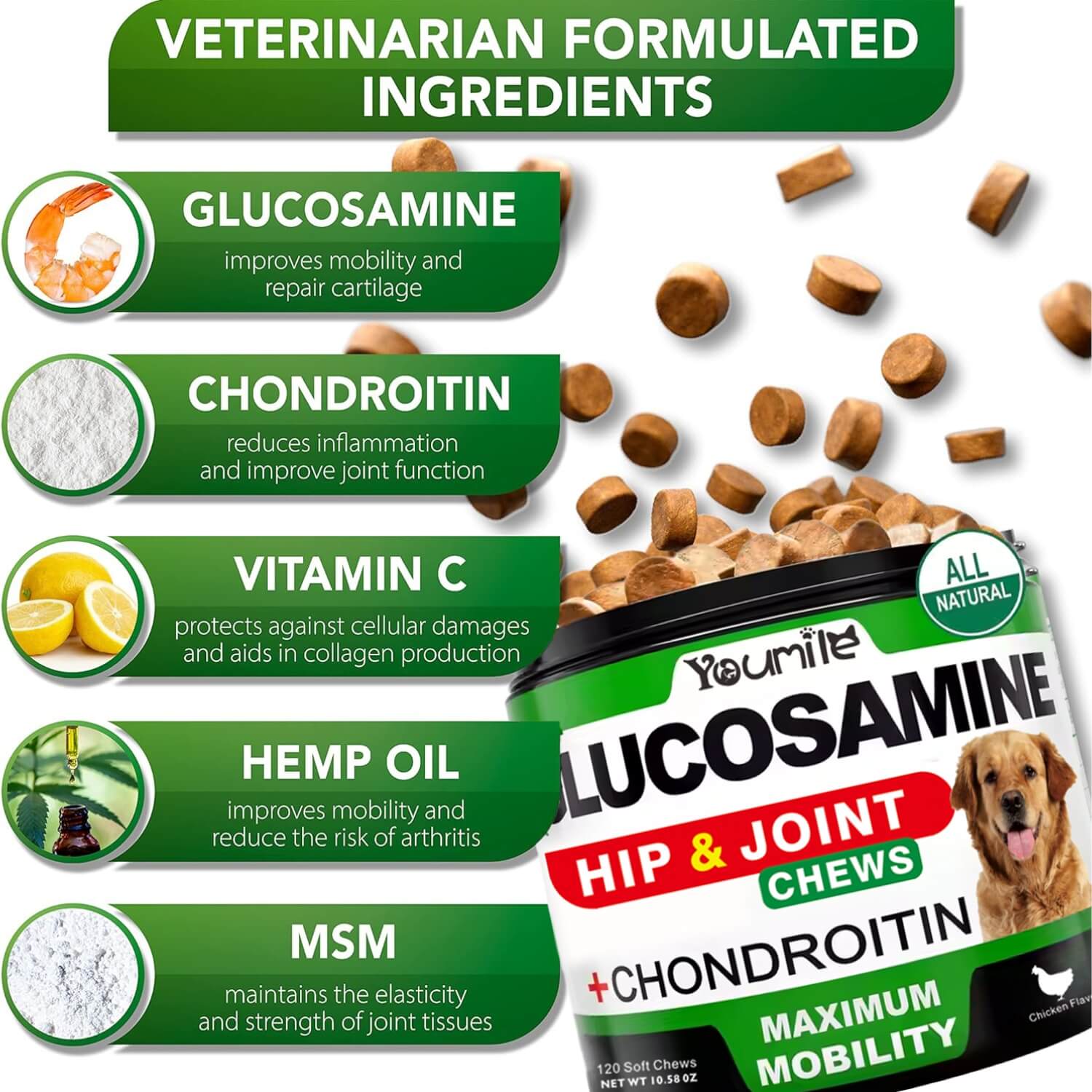 Hüft- und Gelenk-Glucosamin-Ergänzung für Hunde - Unterstützt die Beweglichkeit und lindert Schmerzen auf natürliche Weise