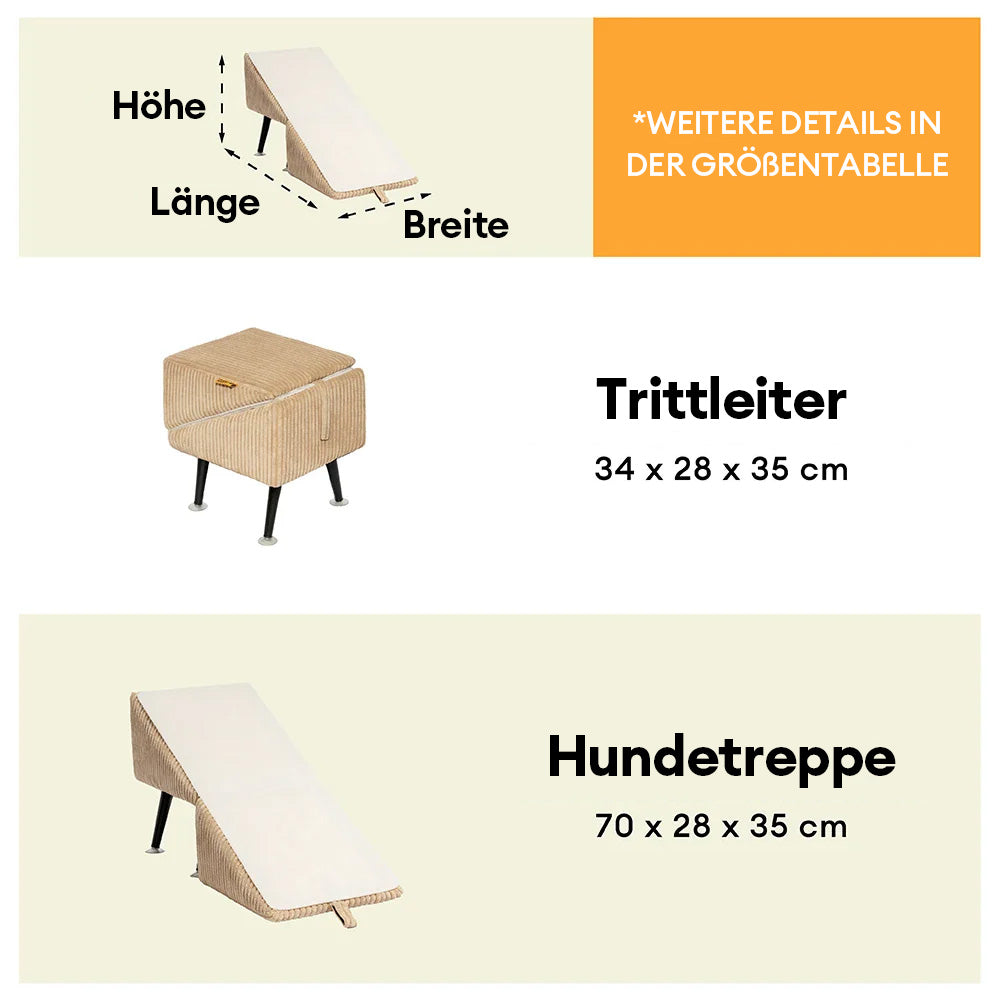 3-in-1 Bequeme, mit Cordura verstärkte Haustierrampe & Beistellhocker – StepSure