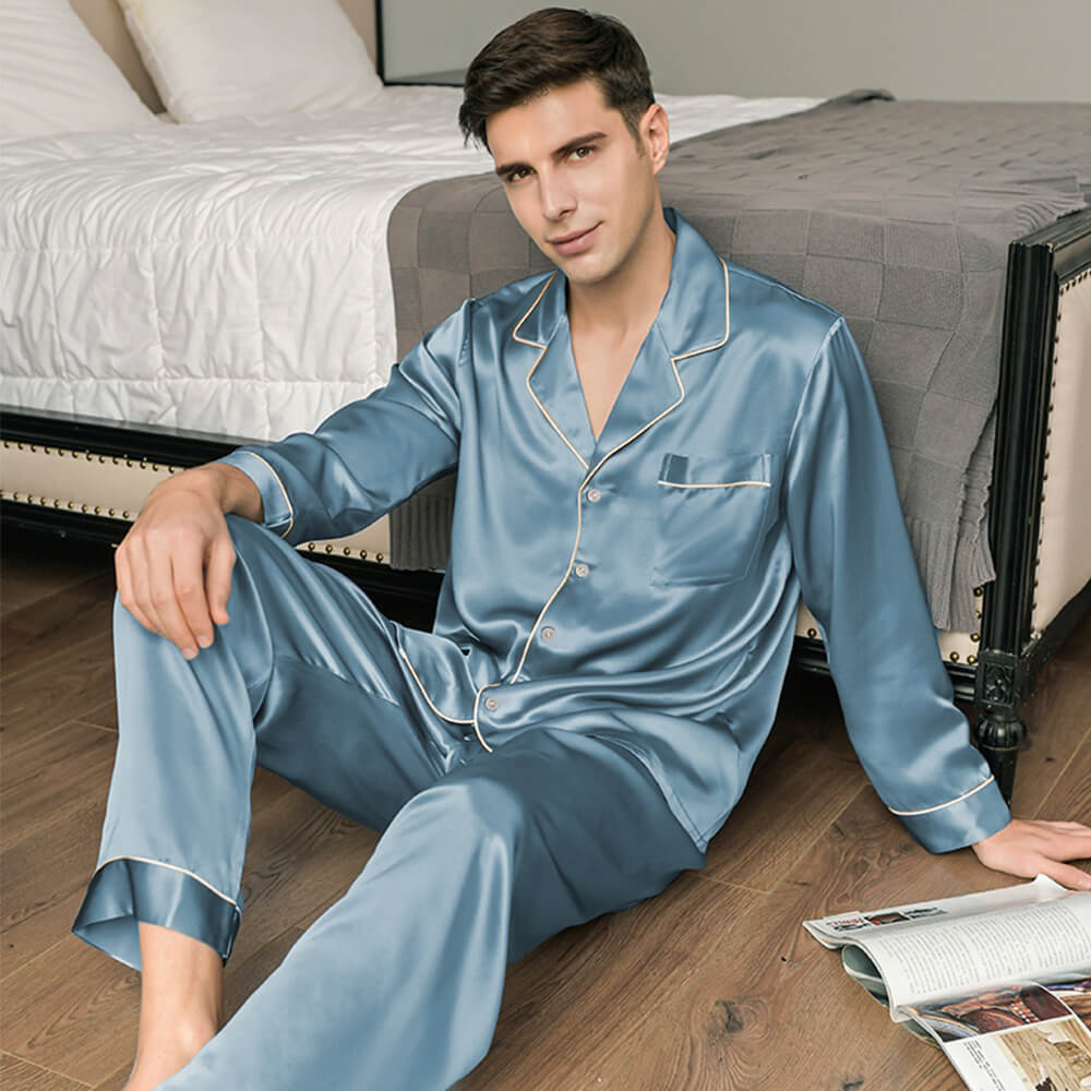 Luxuriöses Langarm-Pyjama-Set aus Satin für Paare Bequeme Loungewear für Zuhause