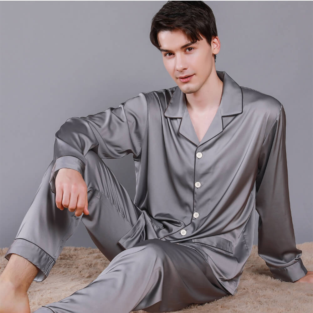 Luxuriöses Langarm-Pyjama-Set aus Satin für Paare Bequeme Loungewear für Zuhause