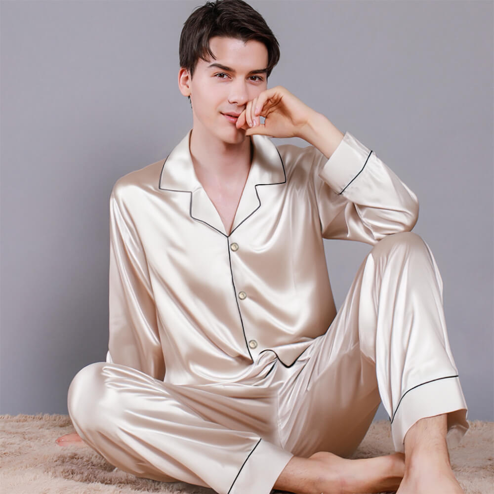 Luxuriöses Langarm-Pyjama-Set aus Satin für Paare Bequeme Loungewear für Zuhause