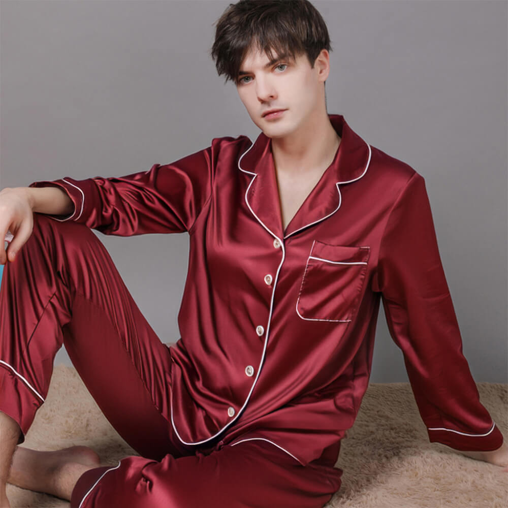 Luxuriöses Langarm-Pyjama-Set aus Satin für Paare Bequeme Loungewear für Zuhause