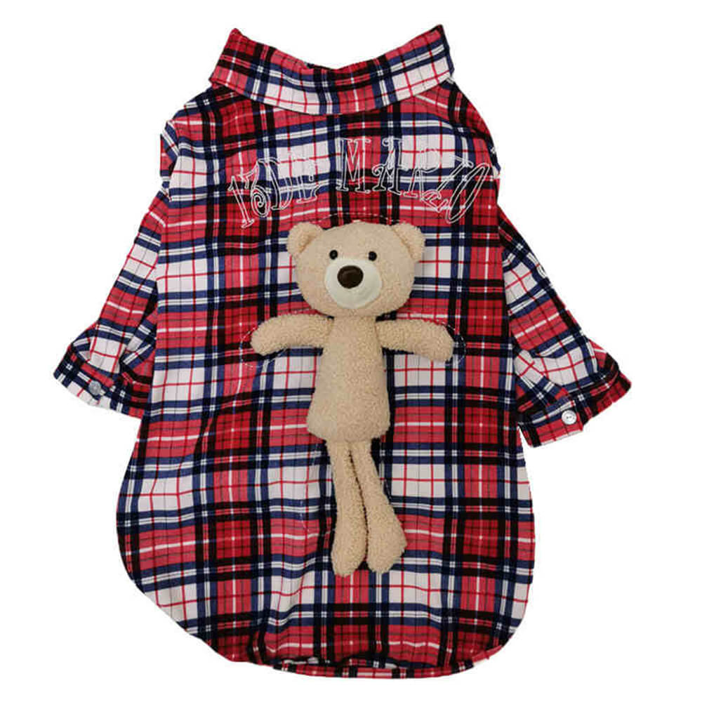 Travel Vintage Plaid Bear Doll Hunde Poloshirt