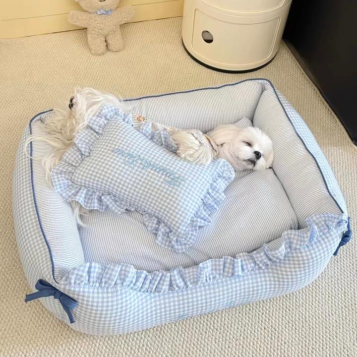 Weicher Gingham waschbarer Hund- und Katzen-Sofabett mit Kissen