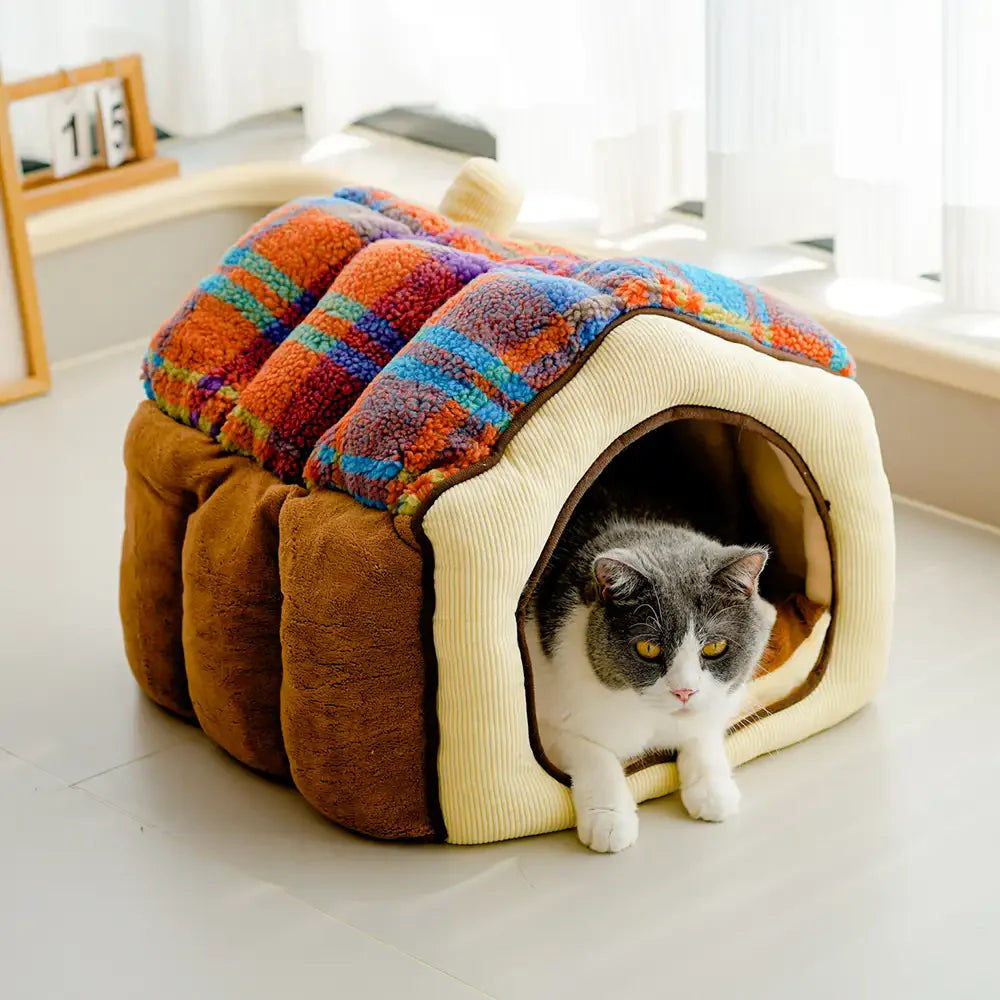 Plaid Retro Gemütlicher Höhlenstil Warmer Tiefer Schlaf Hund- und Katzenbett - Retro Haus