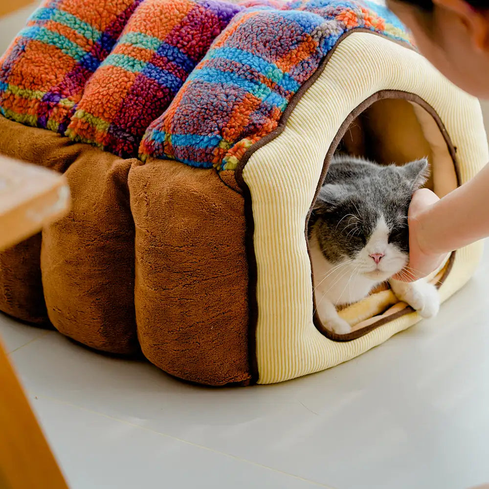 Plaid Retro Gemütlicher Höhlenstil Warmer Tiefer Schlaf Hund- und Katzenbett - Retro Haus