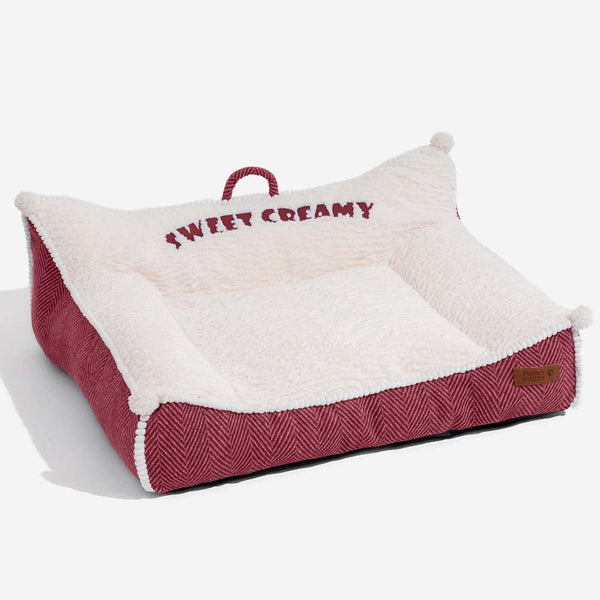 Waschbares Hundesofabett mit Nackenrolle aus Plüsch - Sweet Creamy