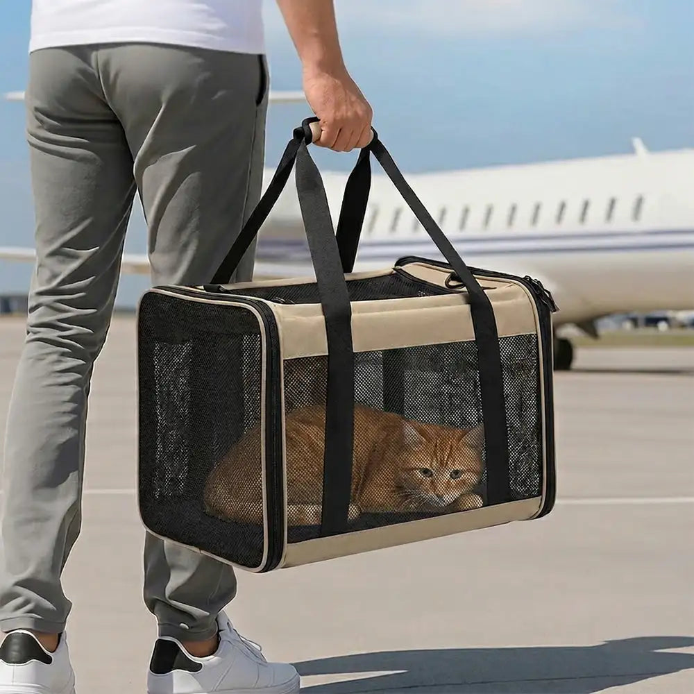 Tragbare erweiterbare atmungsaktive Katzentragetasche für Reisen und Tierarztbesuche