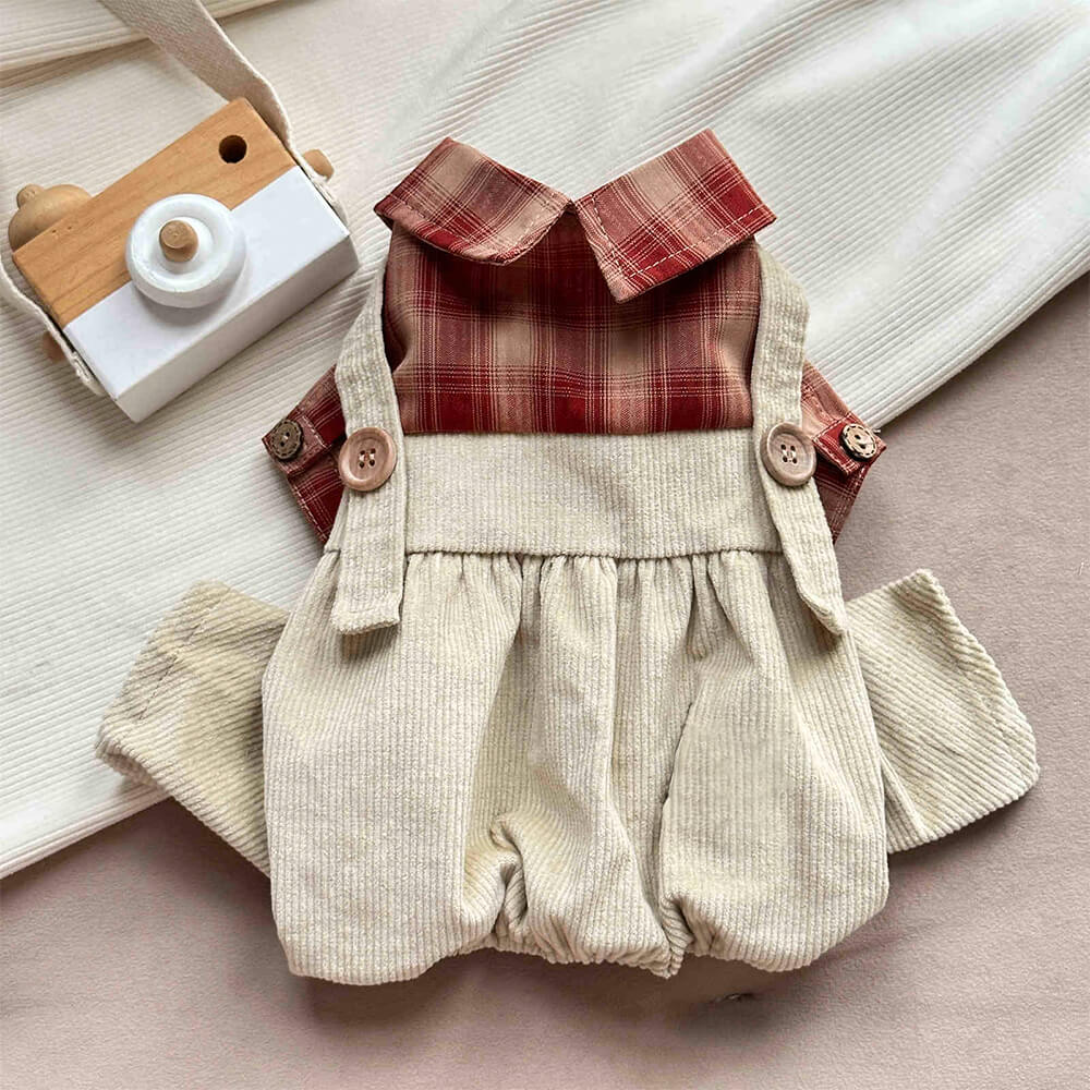 Trendy Vintage Plaid Langarm Jumpsuit für vierbeinige Hunde