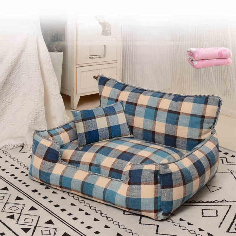 Vintage Plaid Warm Abnehmbare Waschbar Hund & Katze Sofa Bett Passenden Decke Kissen