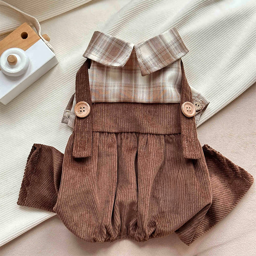 Trendy Vintage Plaid Langarm Jumpsuit für vierbeinige Hunde