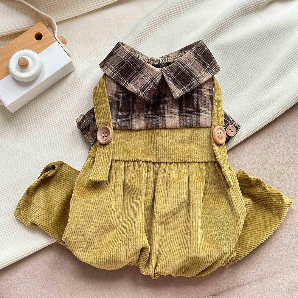 Trendy Vintage Plaid Langarm Jumpsuit für vierbeinige Hunde