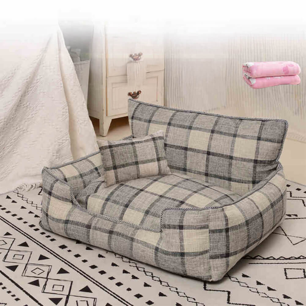 Vintage Plaid Warm Abnehmbare Waschbar Hund & Katze Sofa Bett Passenden Decke Kissen