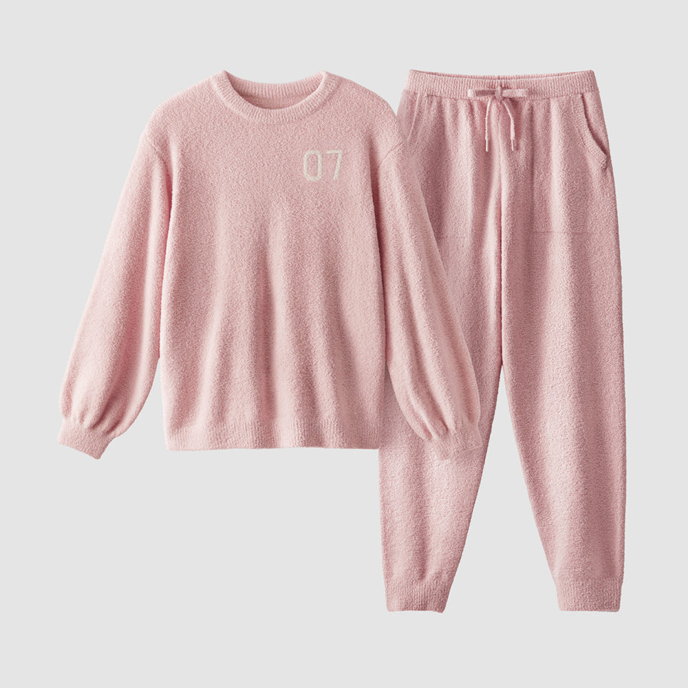 Gemütliches Passendes Loungewear-Set aus Strick und lockigem Plüsch für Haustiere und Besitzer