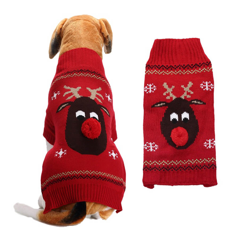 Warmer Rollkragenpullover mit Weihnachts-Rentier-Motiv für Hunde