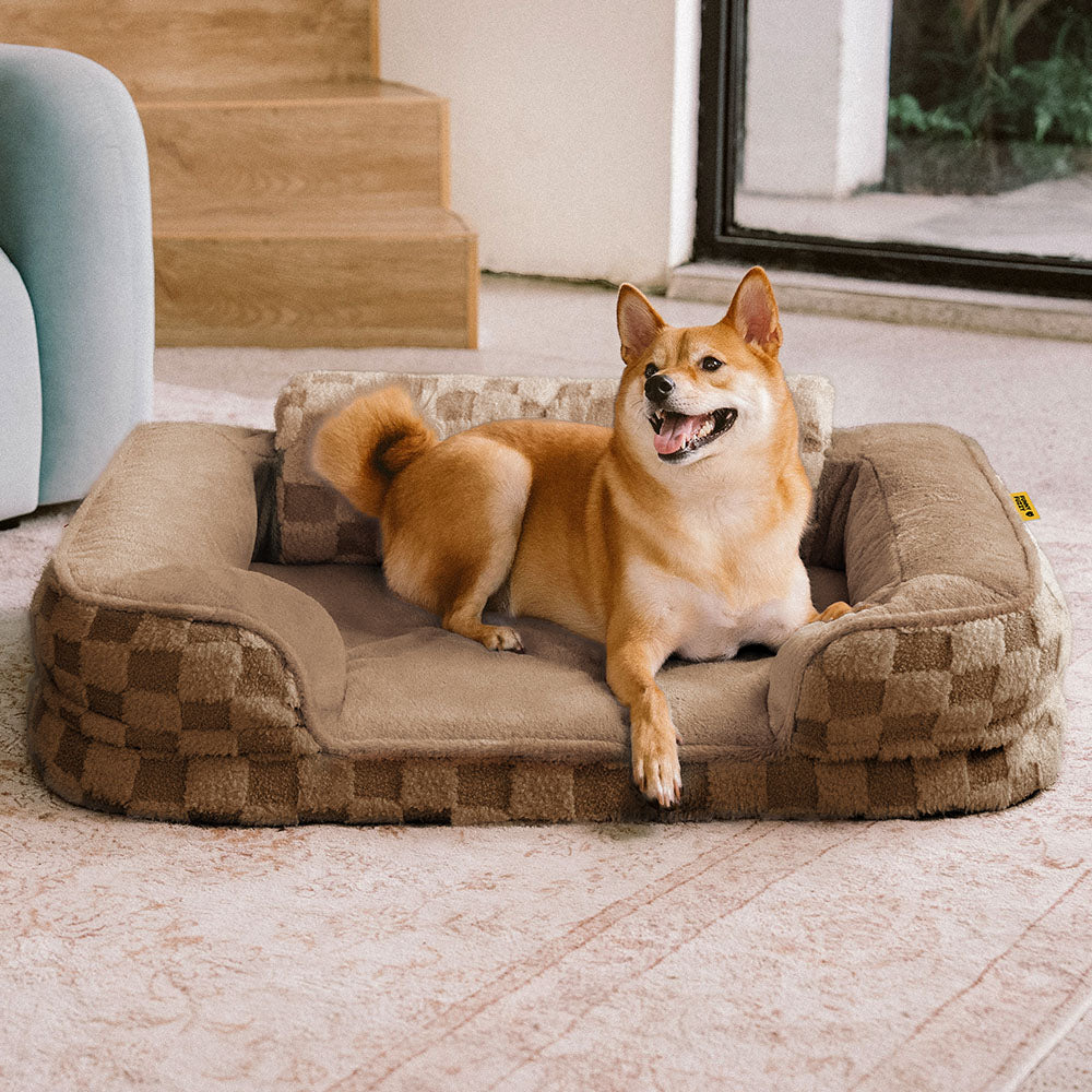 Karierter Flauschiger Warmer Waschbarer Orthopädischer Hundebolsterbett – CloudNooki