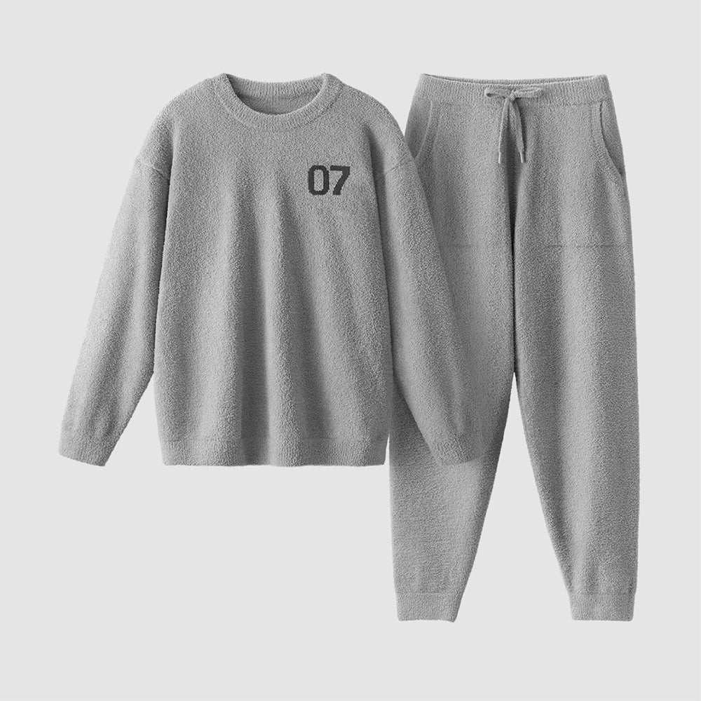 Gemütliches Passendes Loungewear-Set aus Strick und lockigem Plüsch für Haustiere und Besitzer