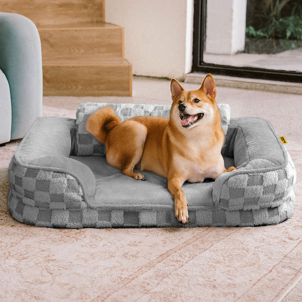 Karierter Flauschiger Warmer Waschbarer Orthopädischer Hundebolsterbett – CloudNooki