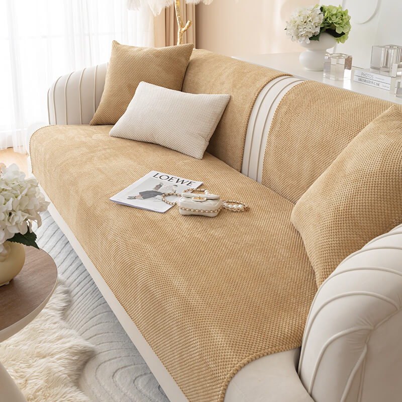 Housse de canapé de protection de meubles en peluche de couleur unie simple