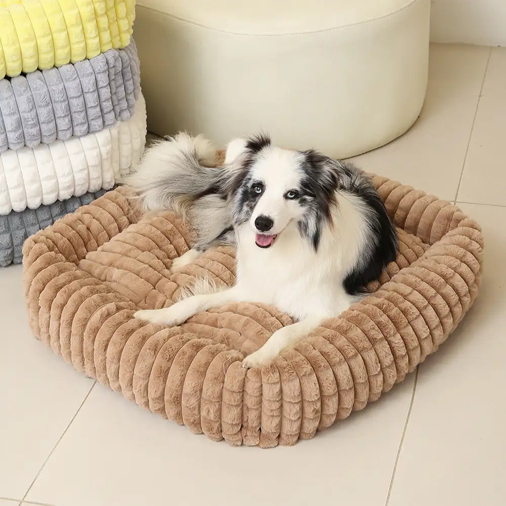 Weiches Kurzplüsch-Hundebett, quadratisch und gestreift, für kleine bis große Hunde