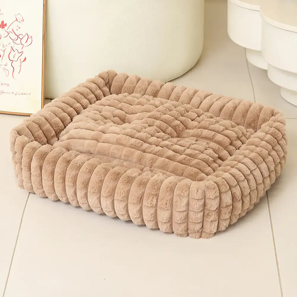 Weiches Kurzplüsch-Hundebett, quadratisch und gestreift, für kleine bis große Hunde