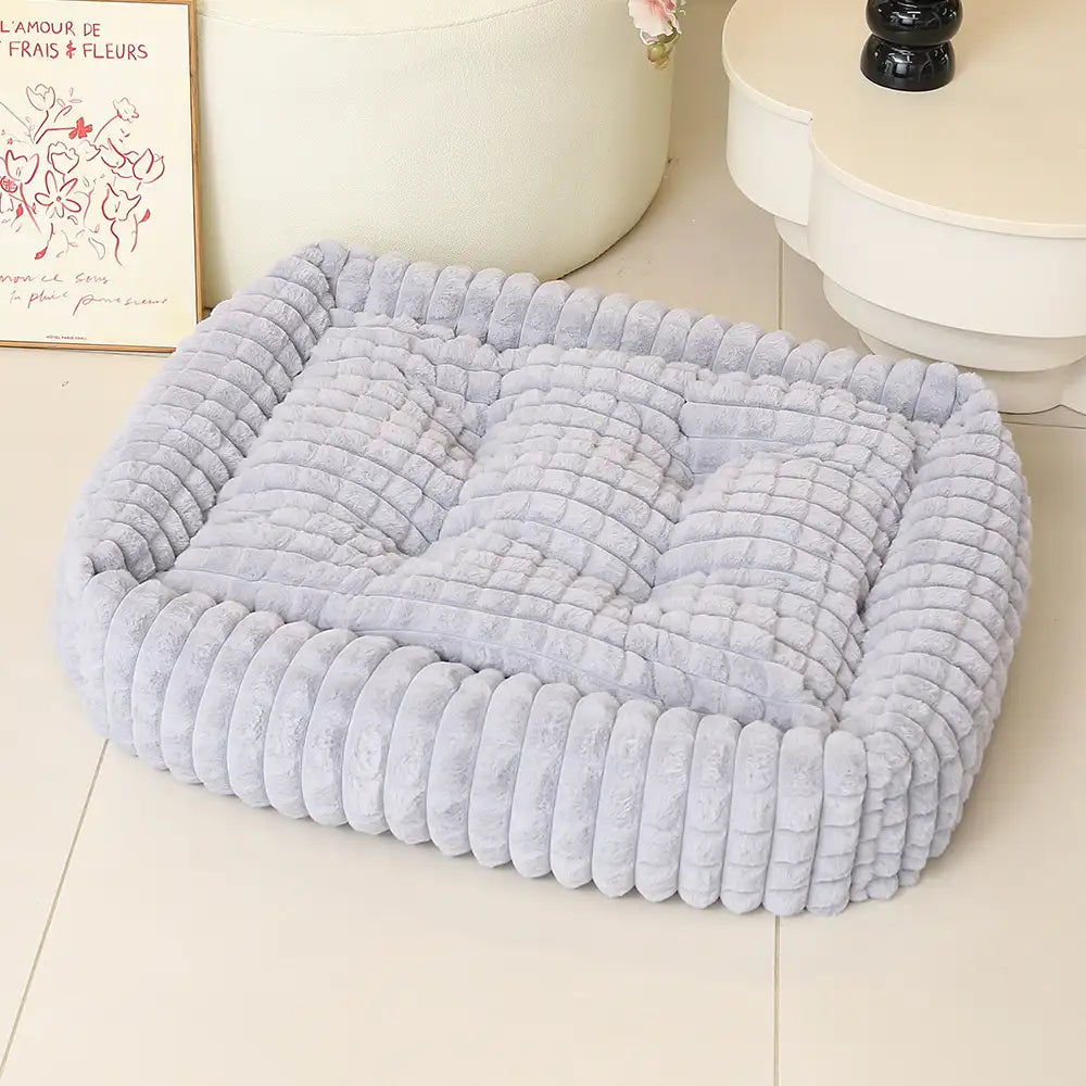 Weiches Kurzplüsch-Hundebett, quadratisch und gestreift, für kleine bis große Hunde
