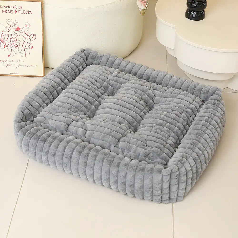 Weiches Kurzplüsch-Hundebett, quadratisch und gestreift, für kleine bis große Hunde