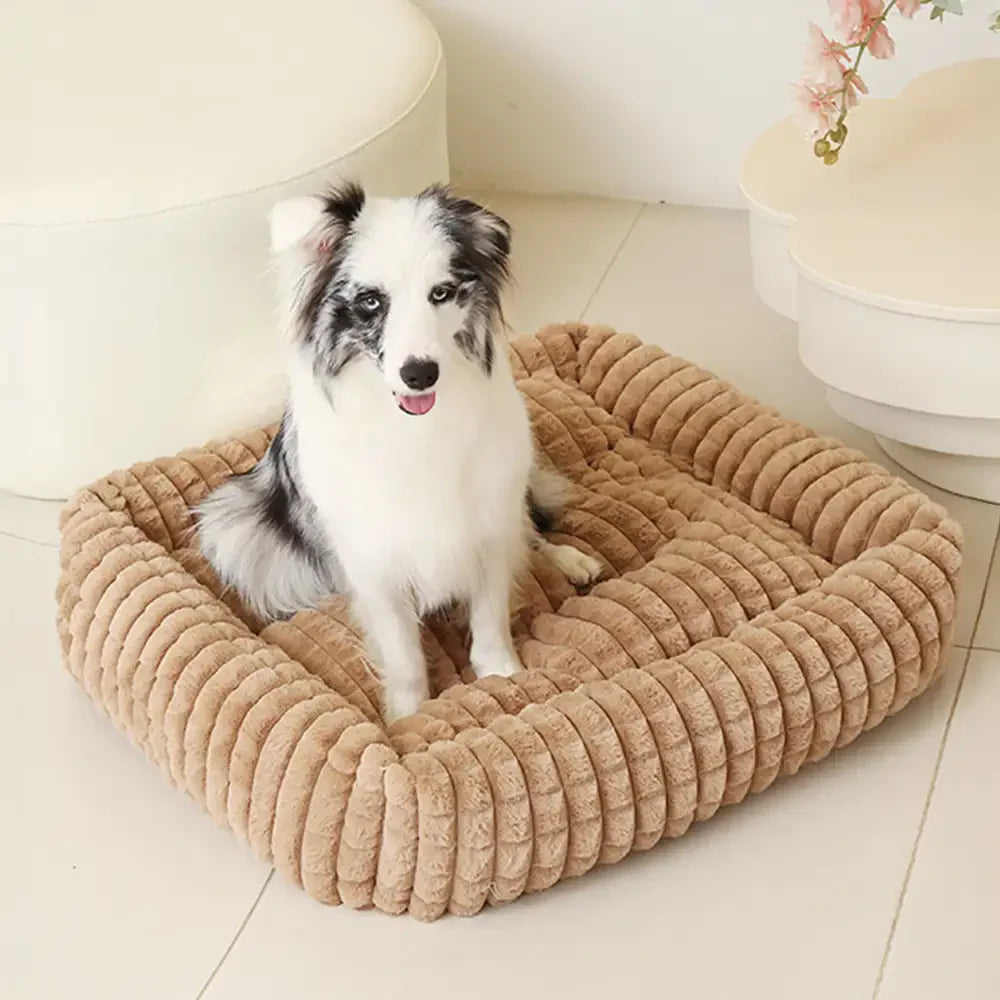 Weiches Kurzplüsch-Hundebett, quadratisch und gestreift, für kleine bis große Hunde