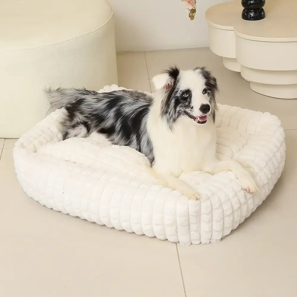 Weiches Kurzplüsch-Hundebett, quadratisch und gestreift, für kleine bis große Hunde