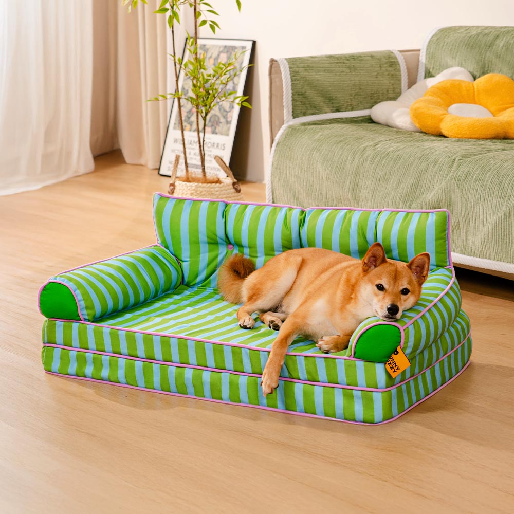 Modisches Gestreiftes Wasserabweisendes Faltbares Hundesofabett - Sunny Siesta