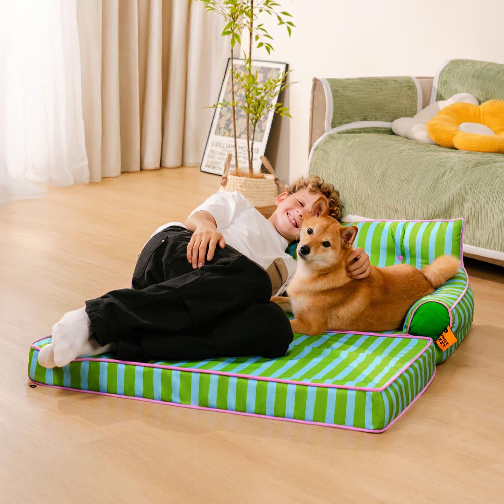 Modisches Gestreiftes Wasserabweisendes Faltbares Hundesofabett - Sunny Siesta