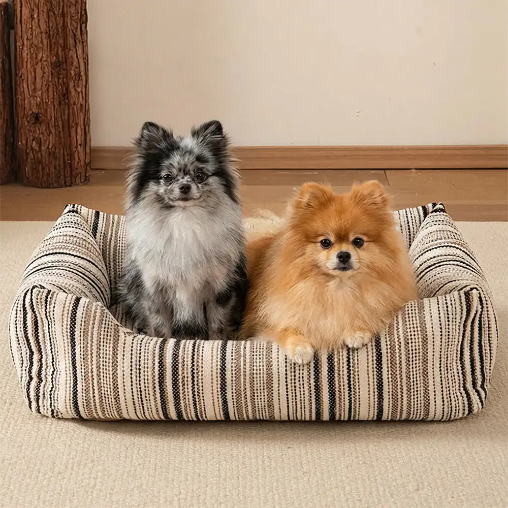Gestreifte Chenille Kratzfeste Atmungsaktive Nackenstütze Hund Quadratbett