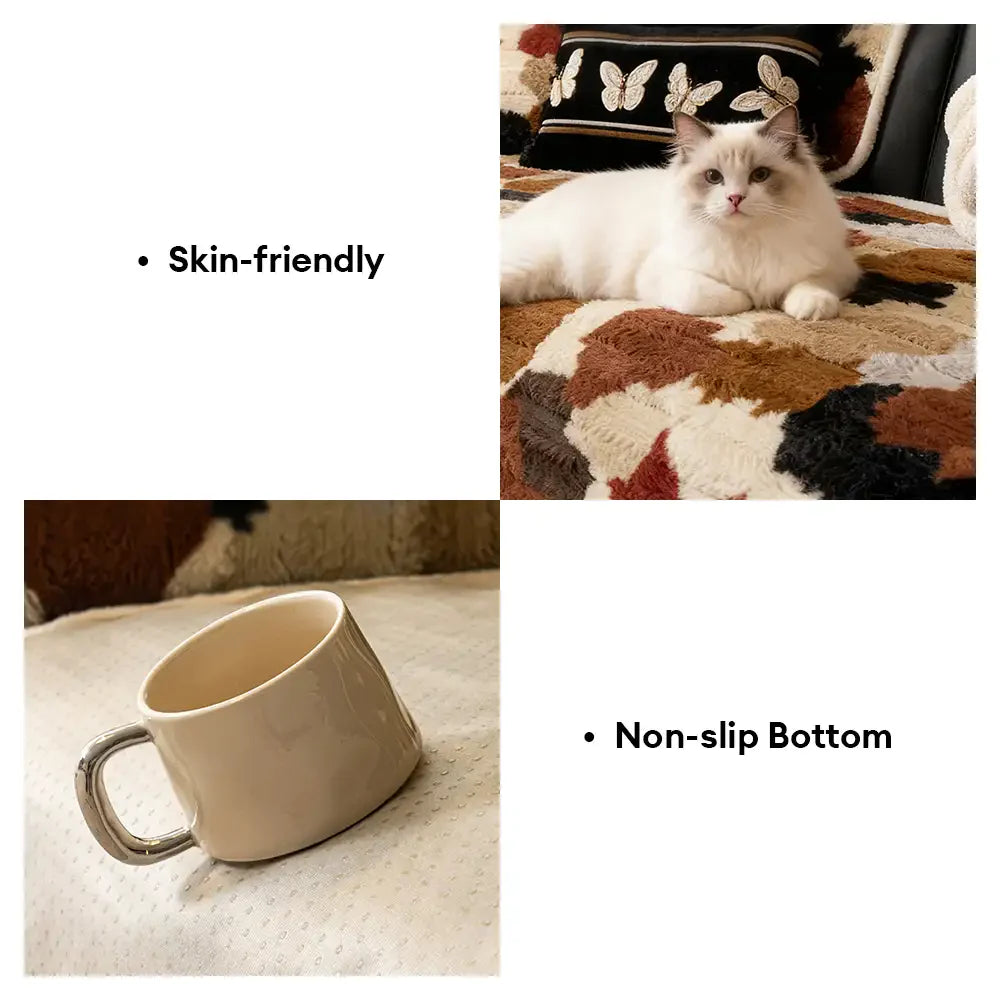 Modischer Sofabezug aus Kunstkaninchenfell mit Farbblock-Design, rutschfest und unregelmäßig geformt