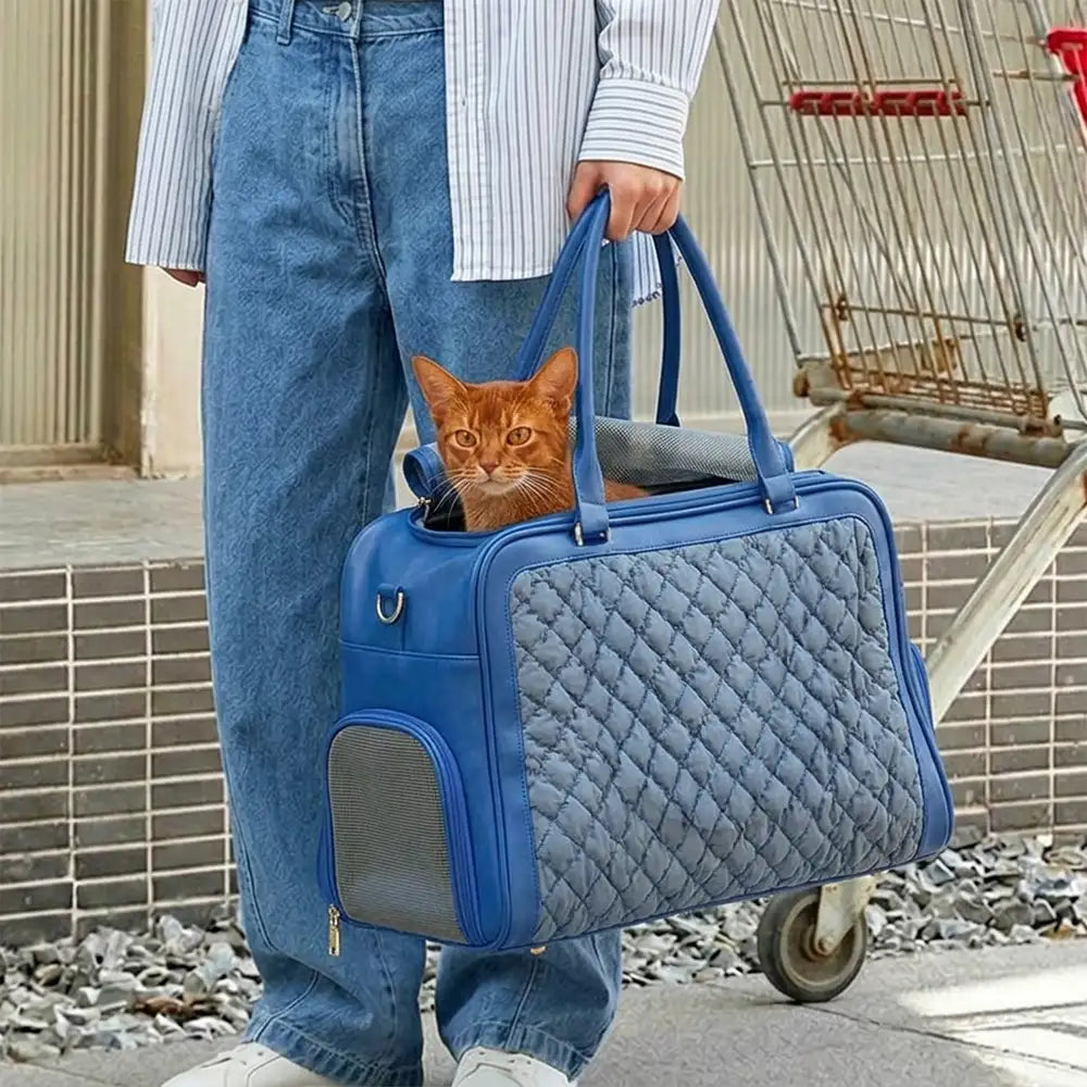 Stilvolle gesteppten Patchwork atmungsaktive leichte Haustiertragetasche Hund Katze Tragetasche