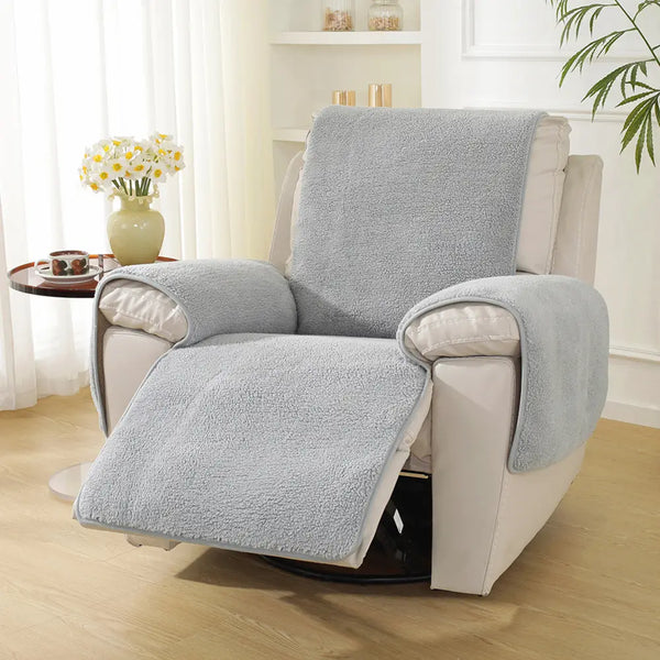 Dickes, flauschiges Faux-Sherpa-Fleece-Sesselbezug mit elastischen Riemen