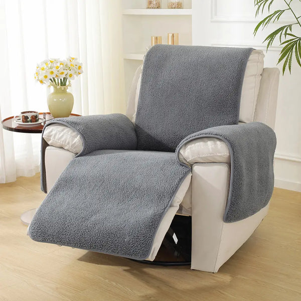 Dickes, flauschiges Faux-Sherpa-Fleece-Sesselbezug mit elastischen Riemen