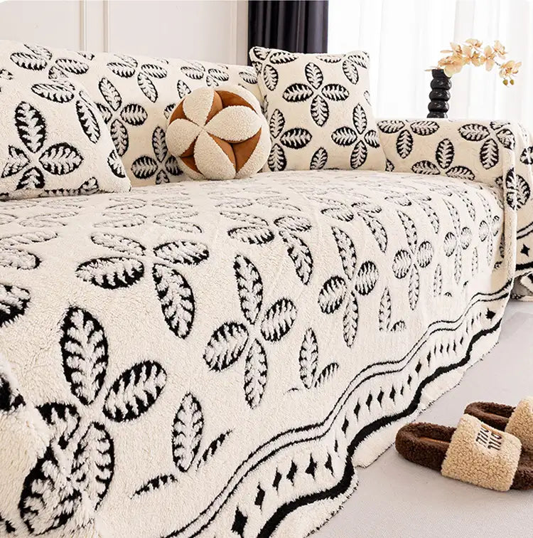 Verdickte Jacquard-Velours-Blattmuster-Sofa-Dekoration Mehrzweckdecke Couchbezug