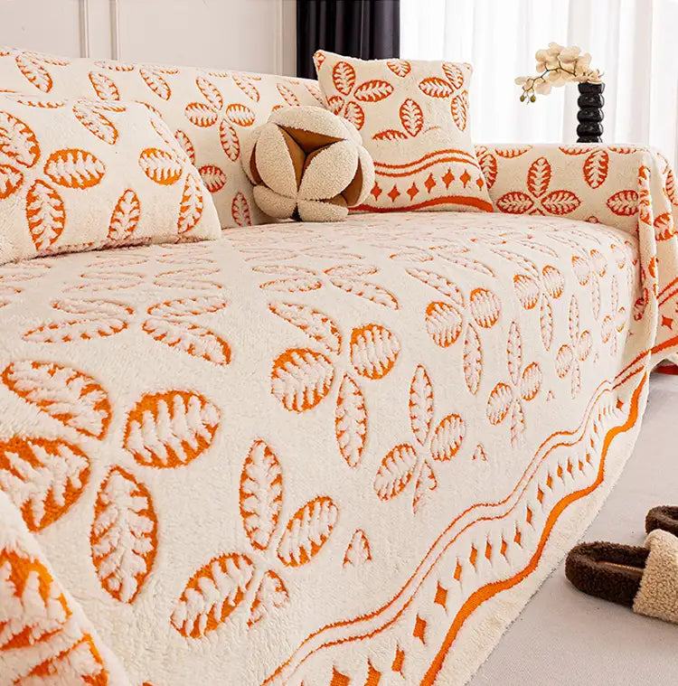 Verdickte Jacquard-Velours-Blattmuster-Sofa-Dekoration Mehrzweckdecke Couchbezug