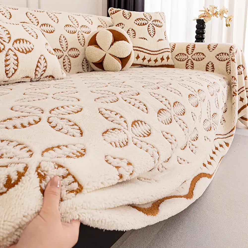Verdickte Jacquard-Velours-Blattmuster-Sofa-Dekoration Mehrzweckdecke Couchbezug