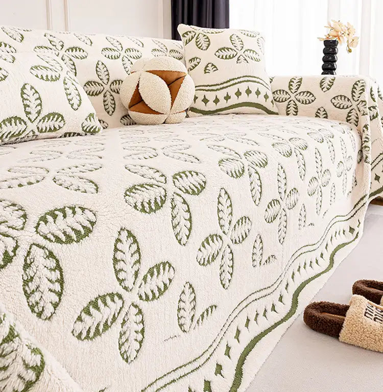 Verdickte Jacquard-Velours-Blattmuster-Sofa-Dekoration Mehrzweckdecke Couchbezug