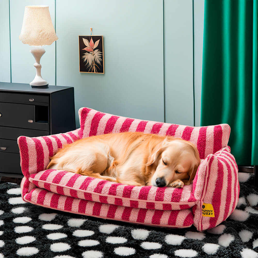 Trendige gestreifte Kunstlammfell Doppel-Layer Hund- und Katzen-Sofa-Bett - Outdoor