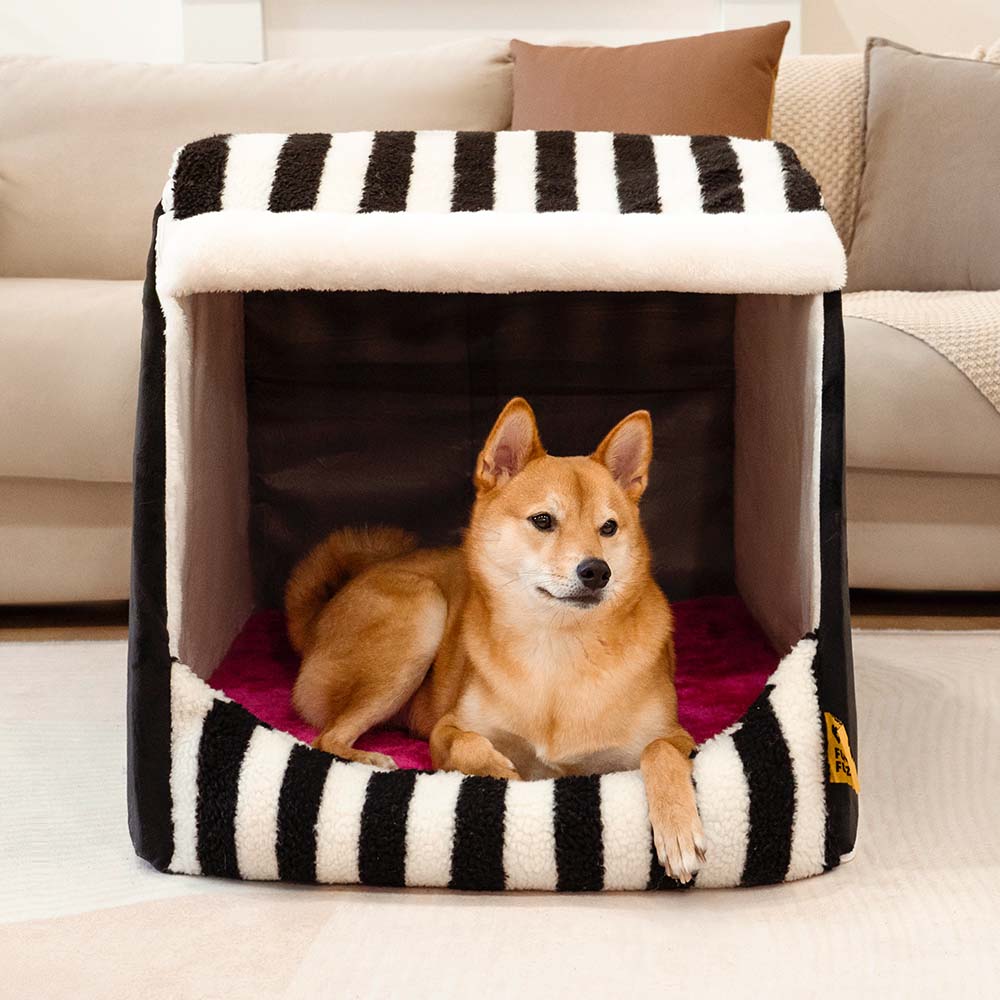 Trendy Striped Haus Orthopädisches Hundebett - Gemütliches Versteck