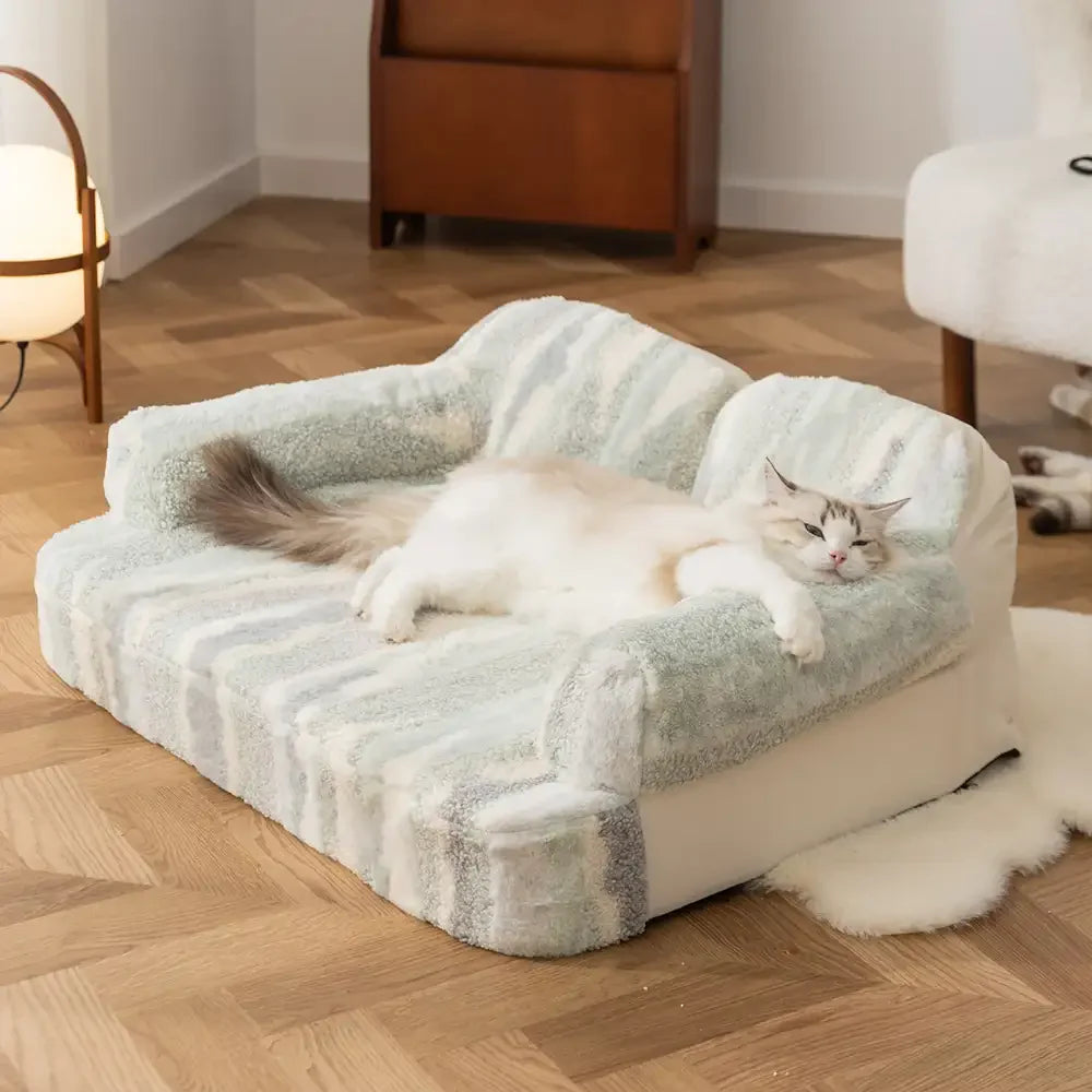 Gemütliches Hundesofa-Bett aus Batik-Faux-Lammwolle mit Wirbelsäulenschutz – Trendy