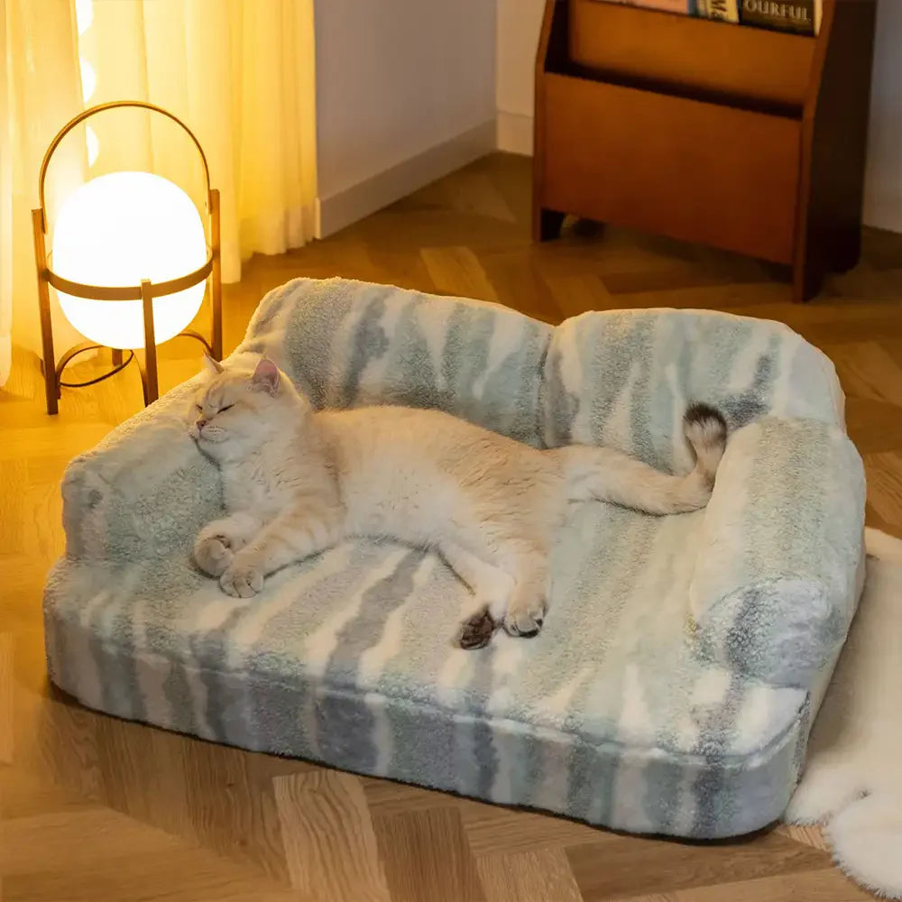 Gemütliches Hundesofa-Bett aus Batik-Faux-Lammwolle mit Wirbelsäulenschutz – Trendy