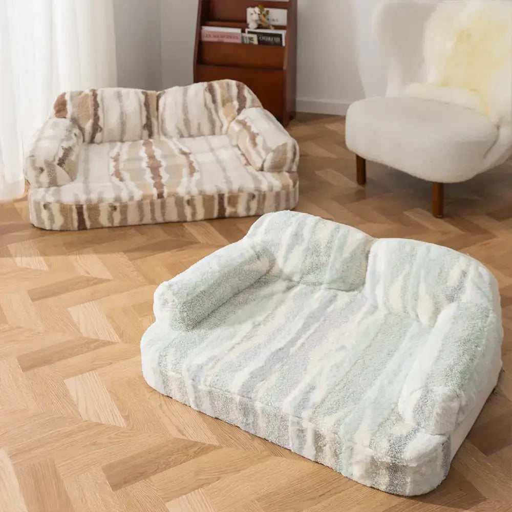 Gemütliches Hundesofa-Bett aus Batik-Faux-Lammwolle mit Wirbelsäulenschutz – Trendy